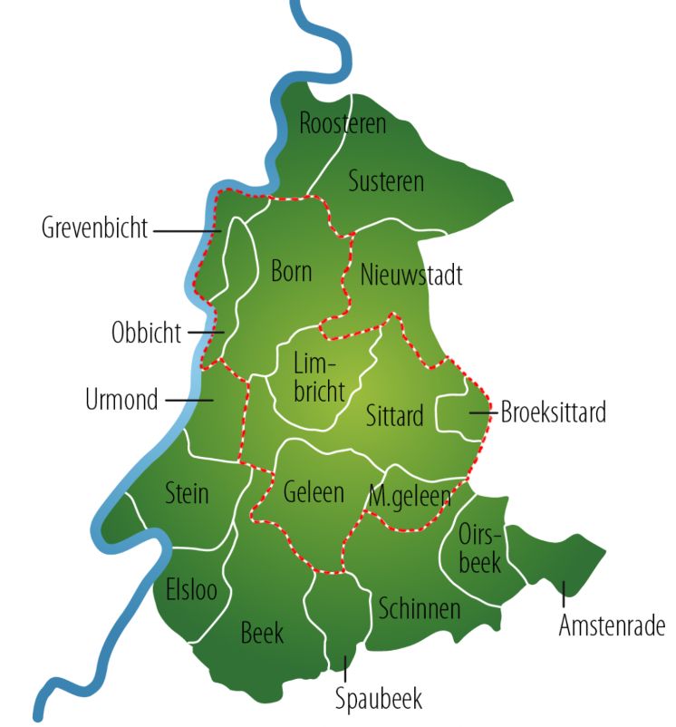 Kaartje gemeenten in Zuid-Limburg